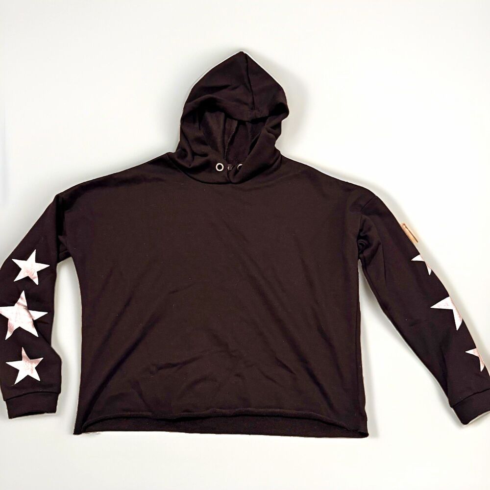 Justice Teen M Black Pullover Hoodie Fleece Star Sleeve Stars Pattern